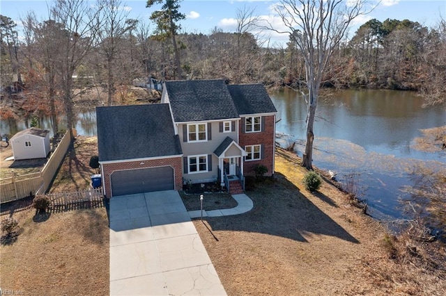 view of front of property featuring a water view