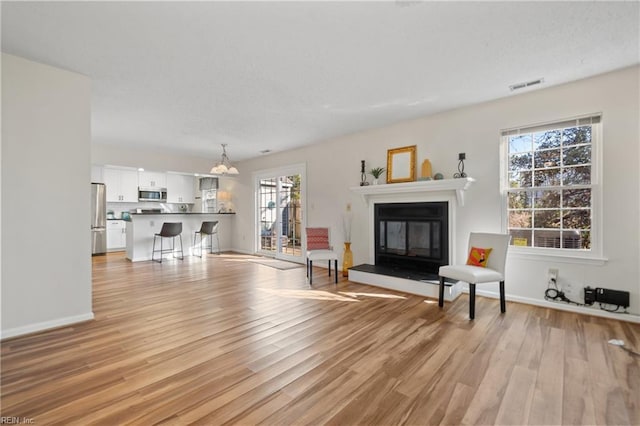 living room with light hardwood / wood-style flooring