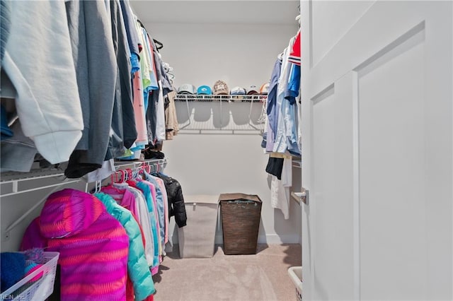 spacious closet with light carpet