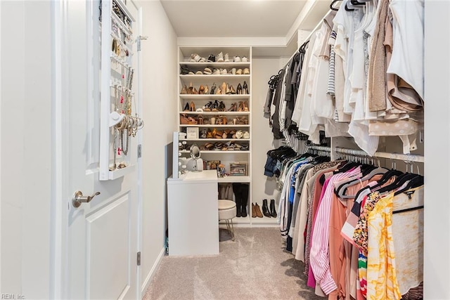 walk in closet with carpet