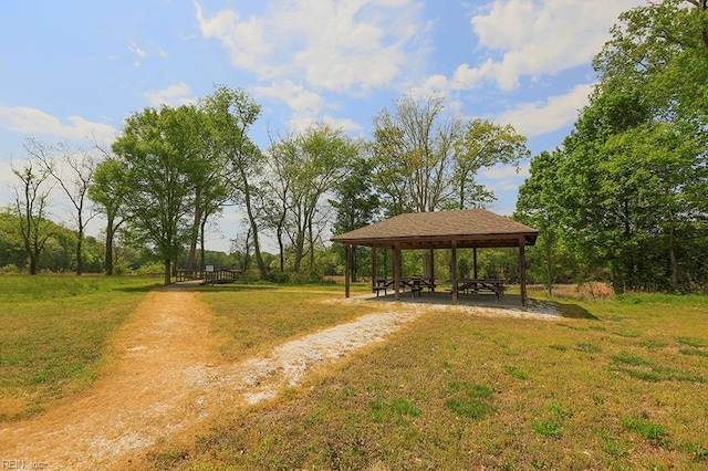 view of community with a gazebo and a lawn