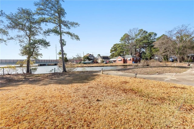 view of yard with a water view