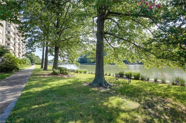 view of yard with a water view