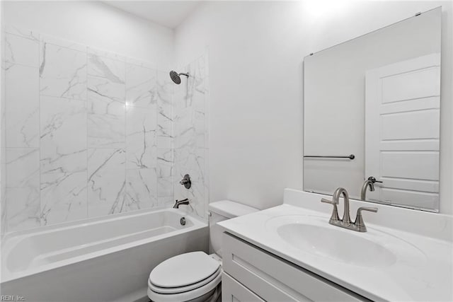 full bathroom featuring vanity, toilet, and tiled shower / bath combo