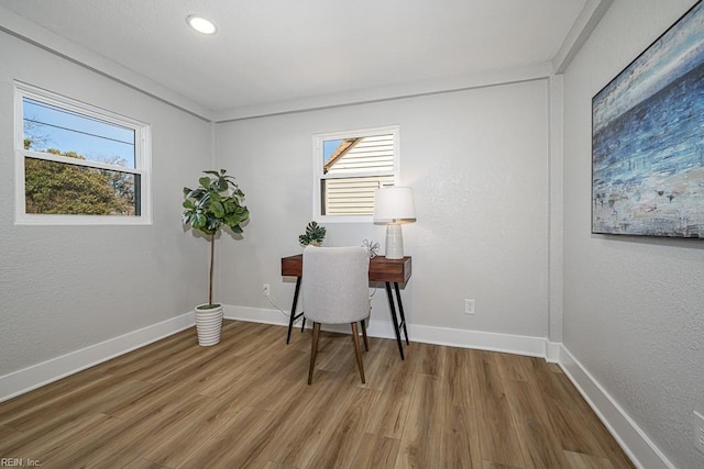 office with plenty of natural light and wood-type flooring