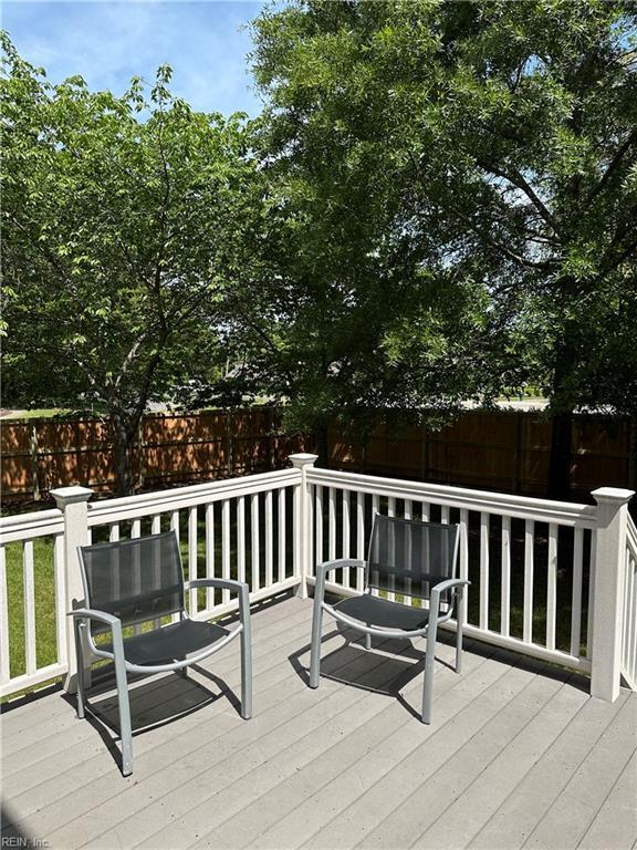 wooden deck with a fenced backyard
