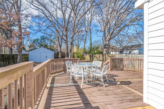 deck featuring a storage shed