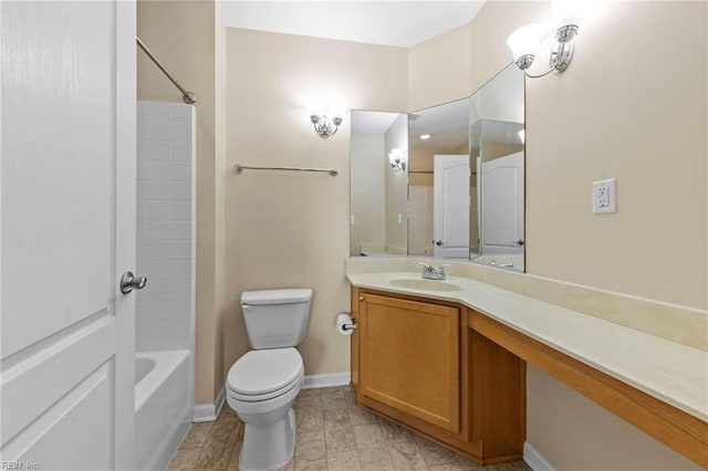 full bathroom featuring vanity, washtub / shower combination, and toilet