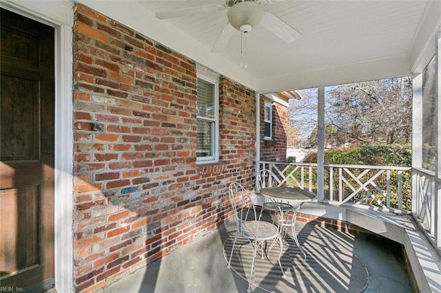 view of patio / terrace with ceiling fan and covered porch