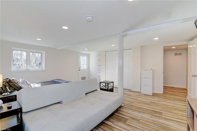 living room with light wood-type flooring