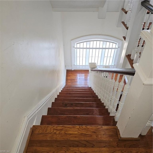 stairs featuring wood-type flooring