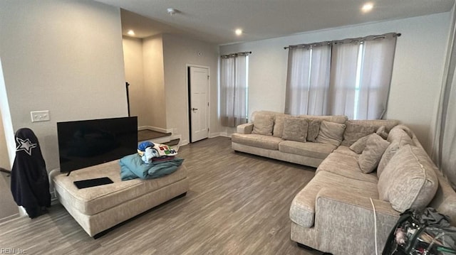 living room with hardwood / wood-style flooring