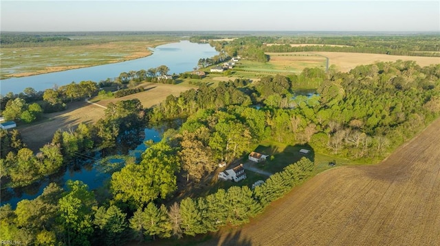 drone / aerial view with a water view and a rural view