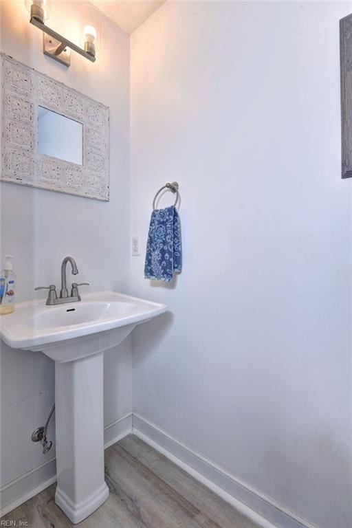 bathroom with wood-type flooring