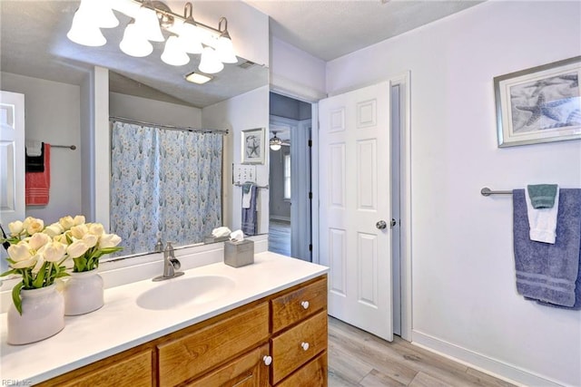 bathroom featuring vanity and wood-type flooring