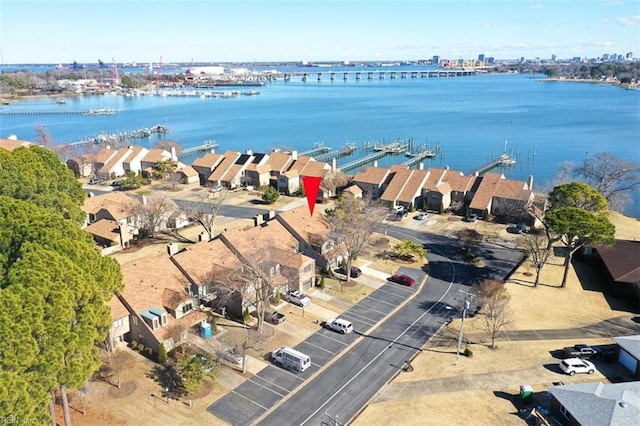 aerial view with a water view