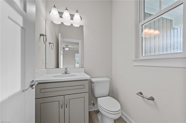 bathroom with vanity, hardwood / wood-style floors, and toilet