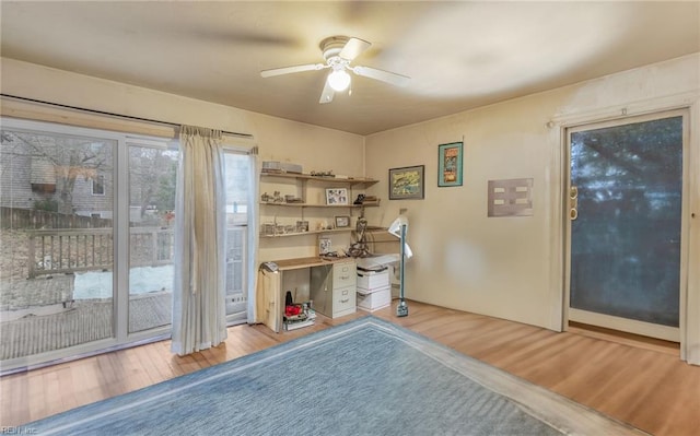 interior space featuring ceiling fan and light hardwood / wood-style floors