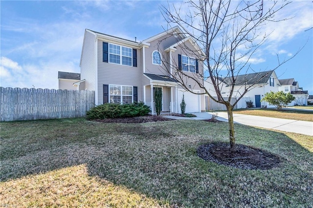 view of front facade with a garage and a front lawn