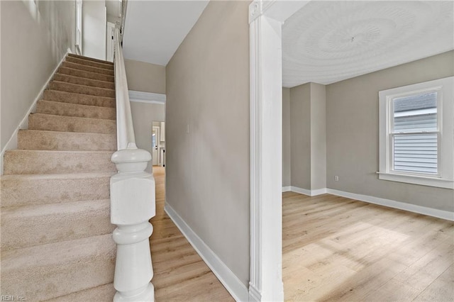 stairway with wood-type flooring