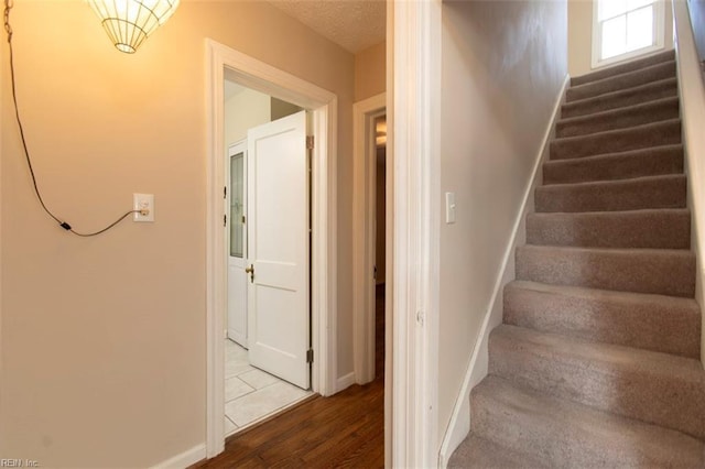 staircase featuring wood-type flooring