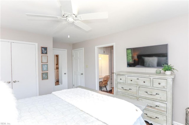 bedroom with a closet and ceiling fan