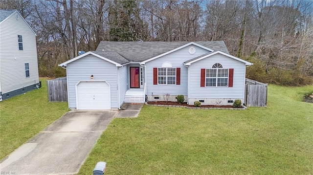 view of front facade with a garage and a front lawn