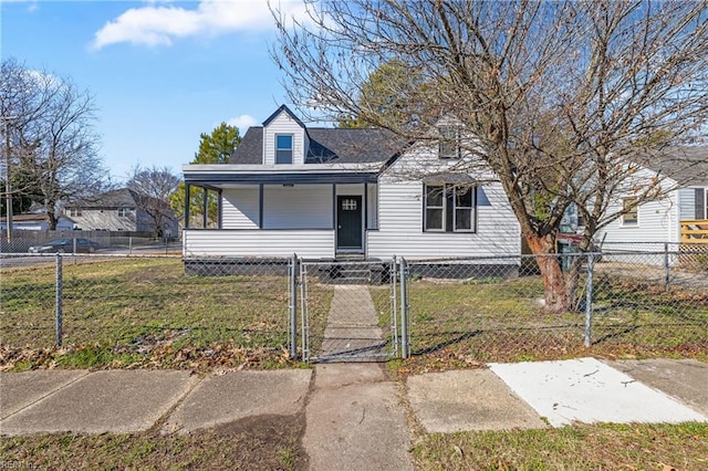 bungalow-style house with a front yard and a porch