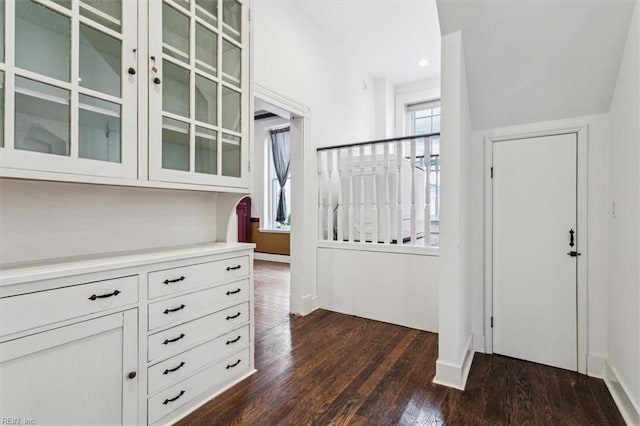 entryway with dark wood-type flooring