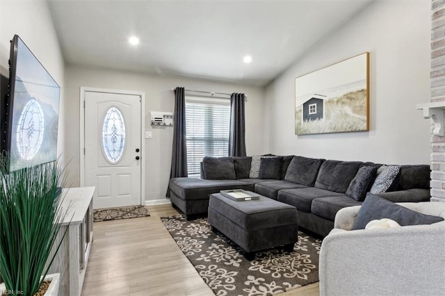 living room featuring light wood-type flooring