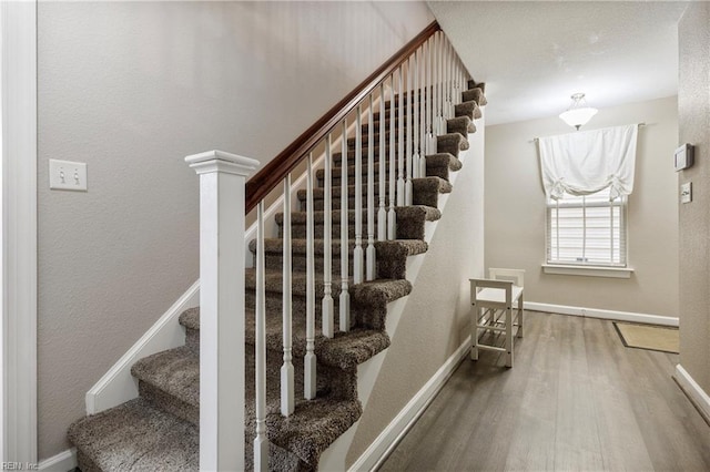 staircase with wood-type flooring