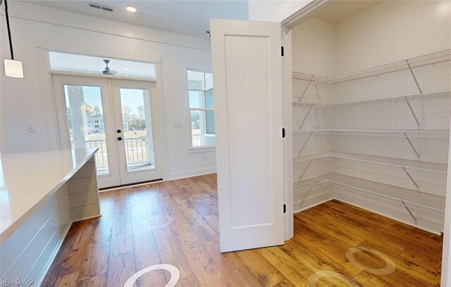 interior space featuring french doors and light wood-type flooring