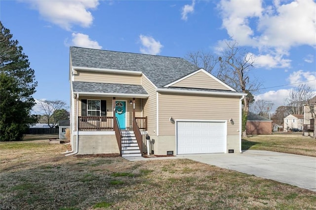 view of front of house featuring covered porch and a front yard