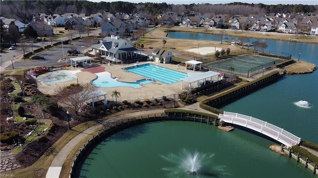 aerial view featuring a water view