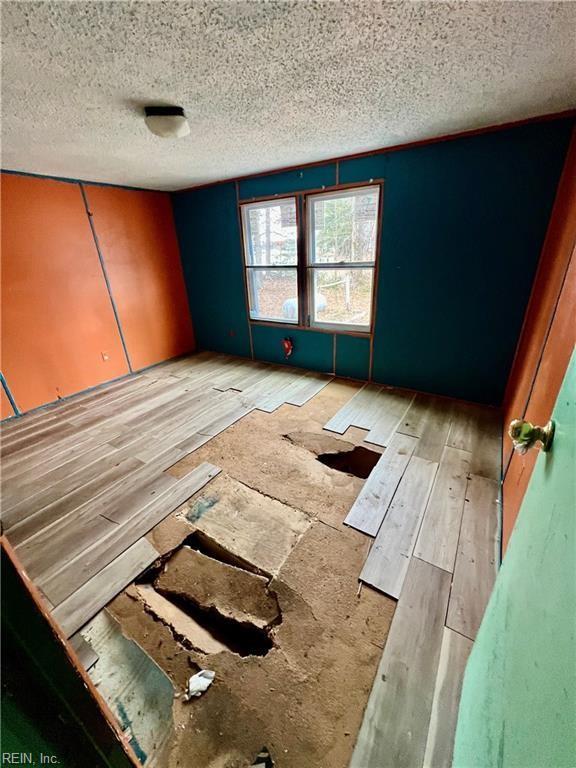 spare room with light hardwood / wood-style flooring and a textured ceiling