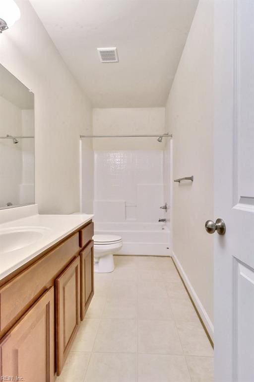 full bathroom with tile patterned floors, vanity, toilet, and bathing tub / shower combination