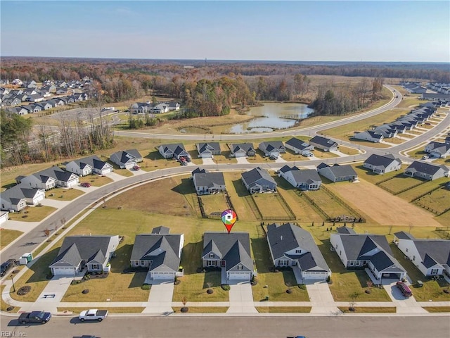 bird's eye view featuring a water view