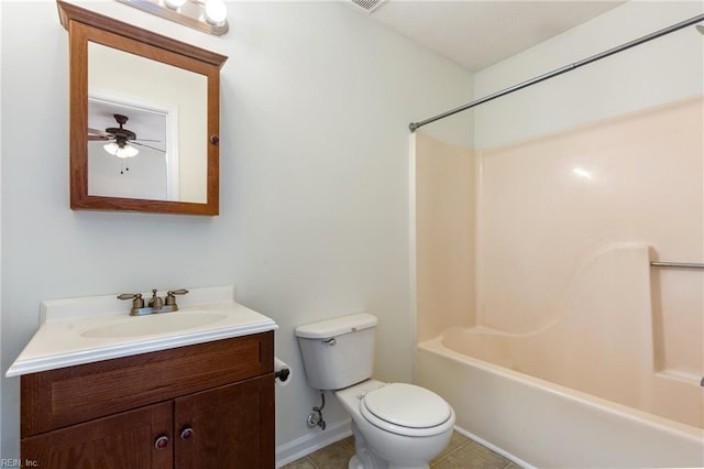 full bathroom featuring shower / bath combination, vanity, tile patterned flooring, and toilet