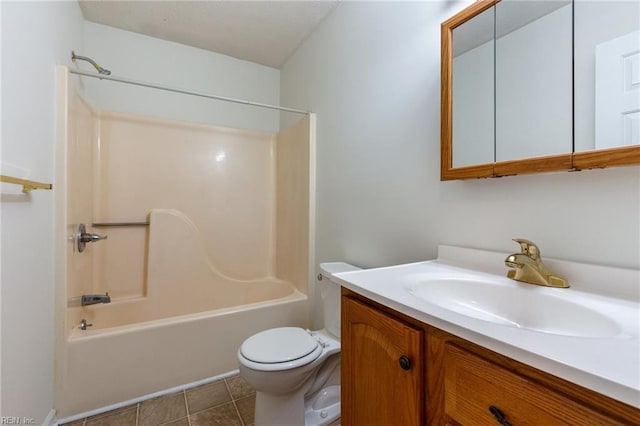 full bathroom featuring tile patterned flooring, shower / tub combination, vanity, and toilet