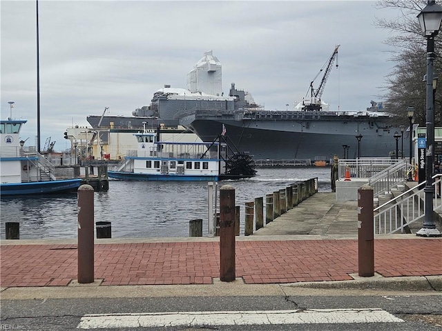 view of dock with a water view