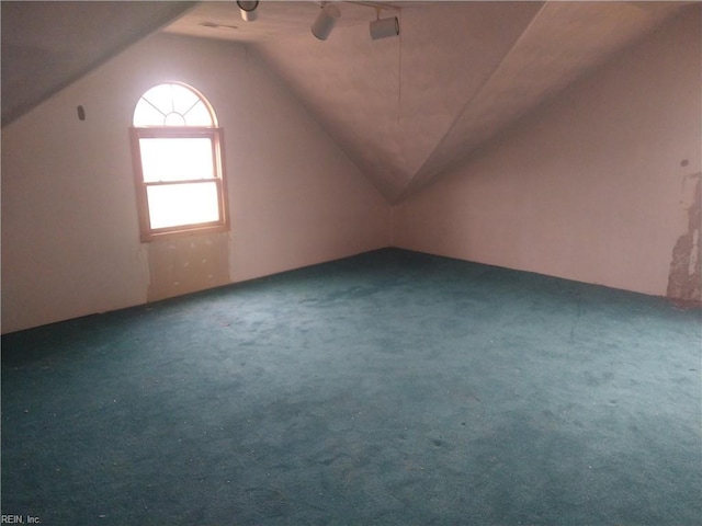 bonus room with lofted ceiling and carpet floors