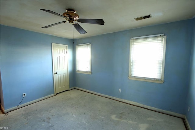 spare room featuring ceiling fan