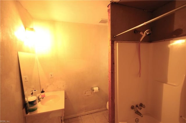 bathroom with tile patterned floors, vanity, and shower / bath combination