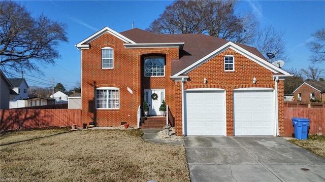 front facade featuring a garage and a front lawn