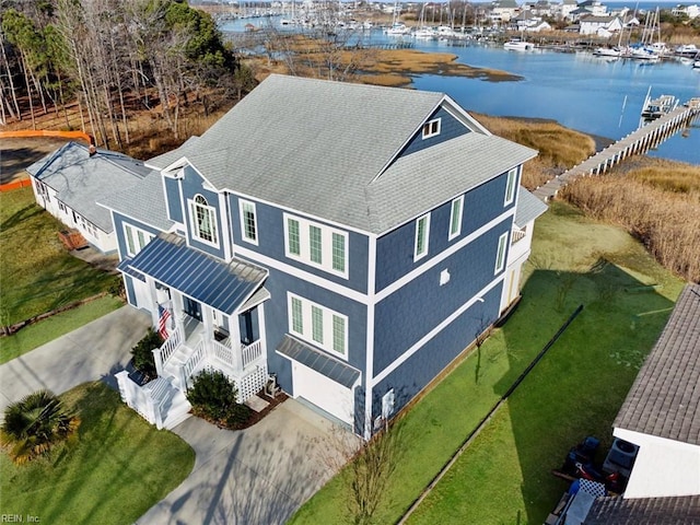 aerial view with a water view