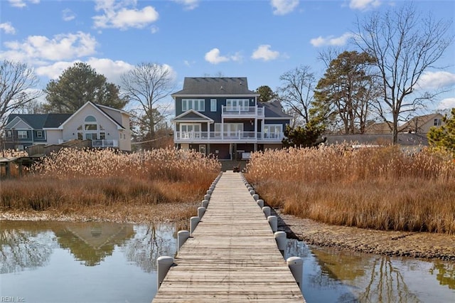 dock area with a water view