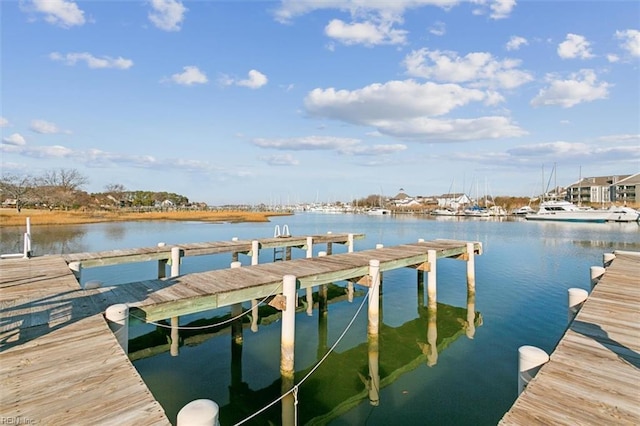 view of dock with a water view