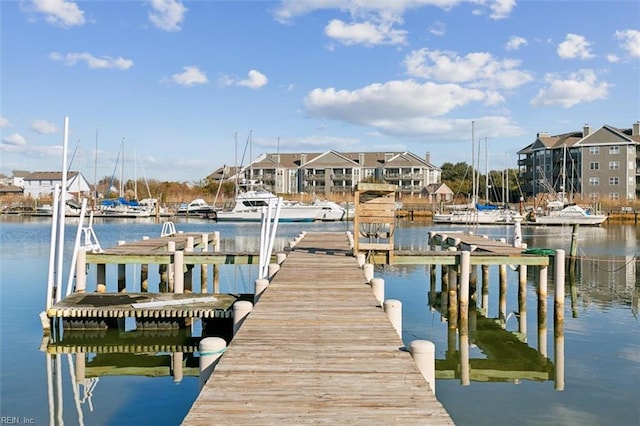 view of dock with a water view