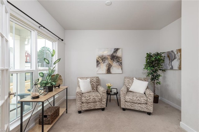 sitting room with light carpet