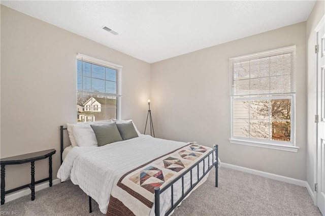 carpeted bedroom with multiple windows